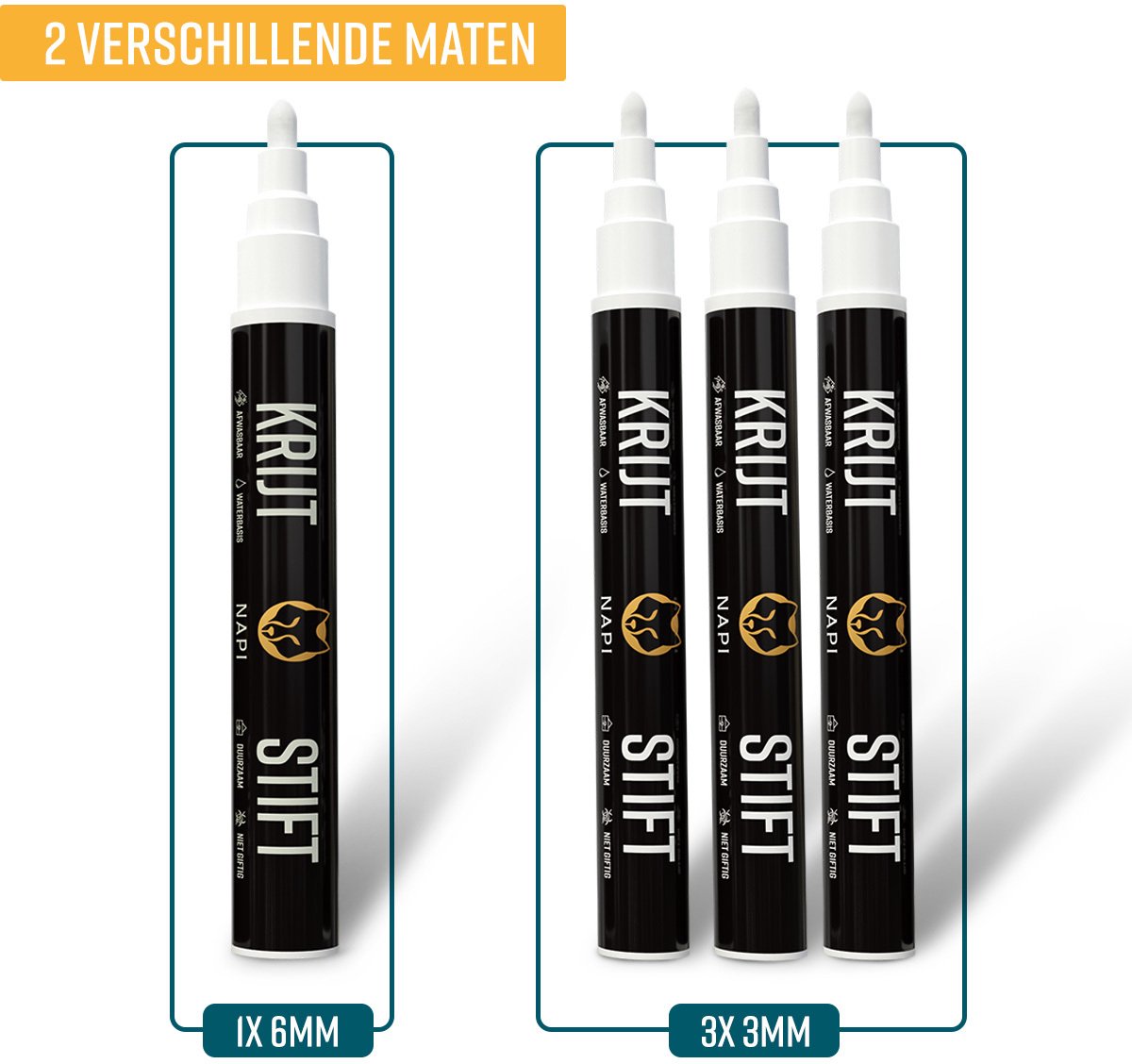 NAPI Krijtstiften – Wit – Set van 4 Stuks met 20 Stickers