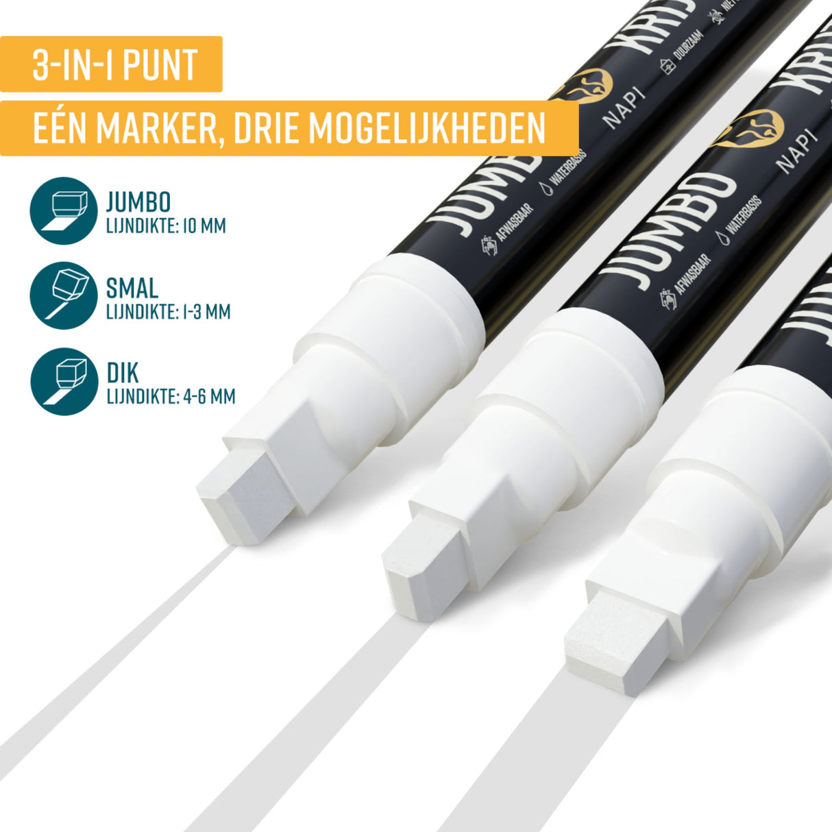 NAPI Krijtstiften – Wit – Set van 6 Stuks + 40 Stickers