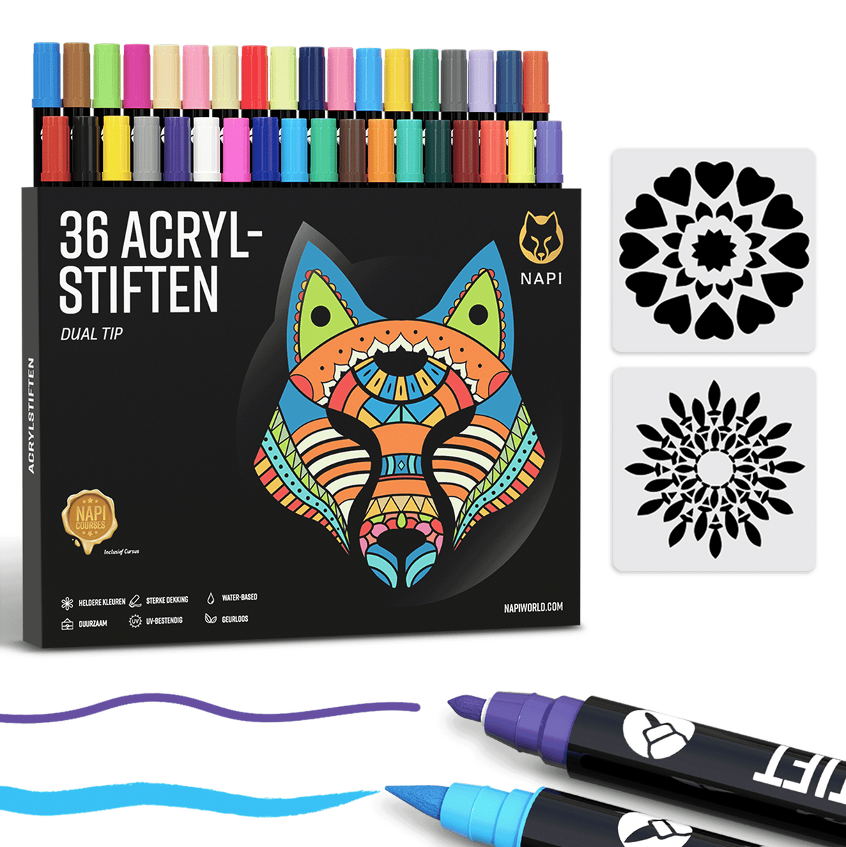 NAPI Acrylstiften - Dual Tip - Set van 36