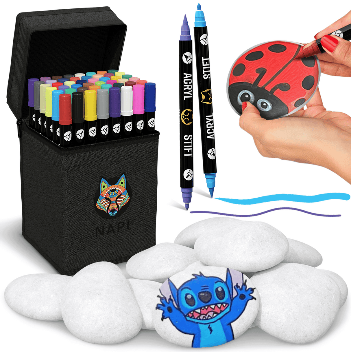 48AcrylicMarkersandHappyStones