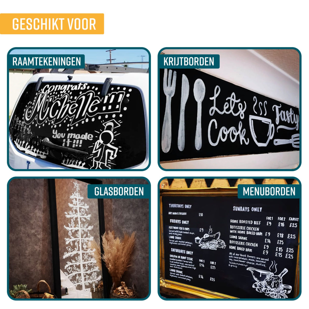 NAPI Krijtstiften – Wit – Set van 4 Stuks met 20 Stickers