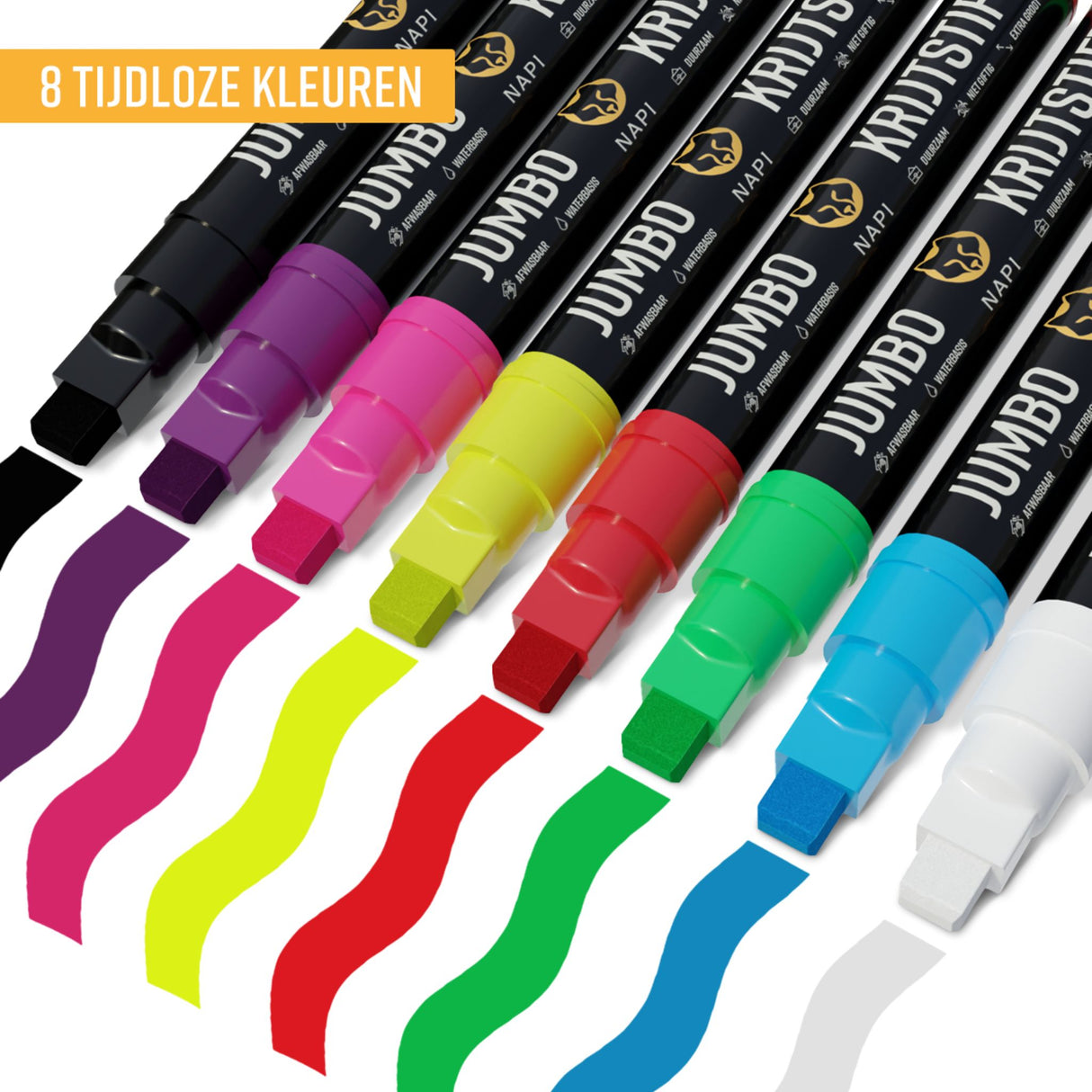 NAPI Krijtstiften – XL 3-in-1 Punt – Set van 8