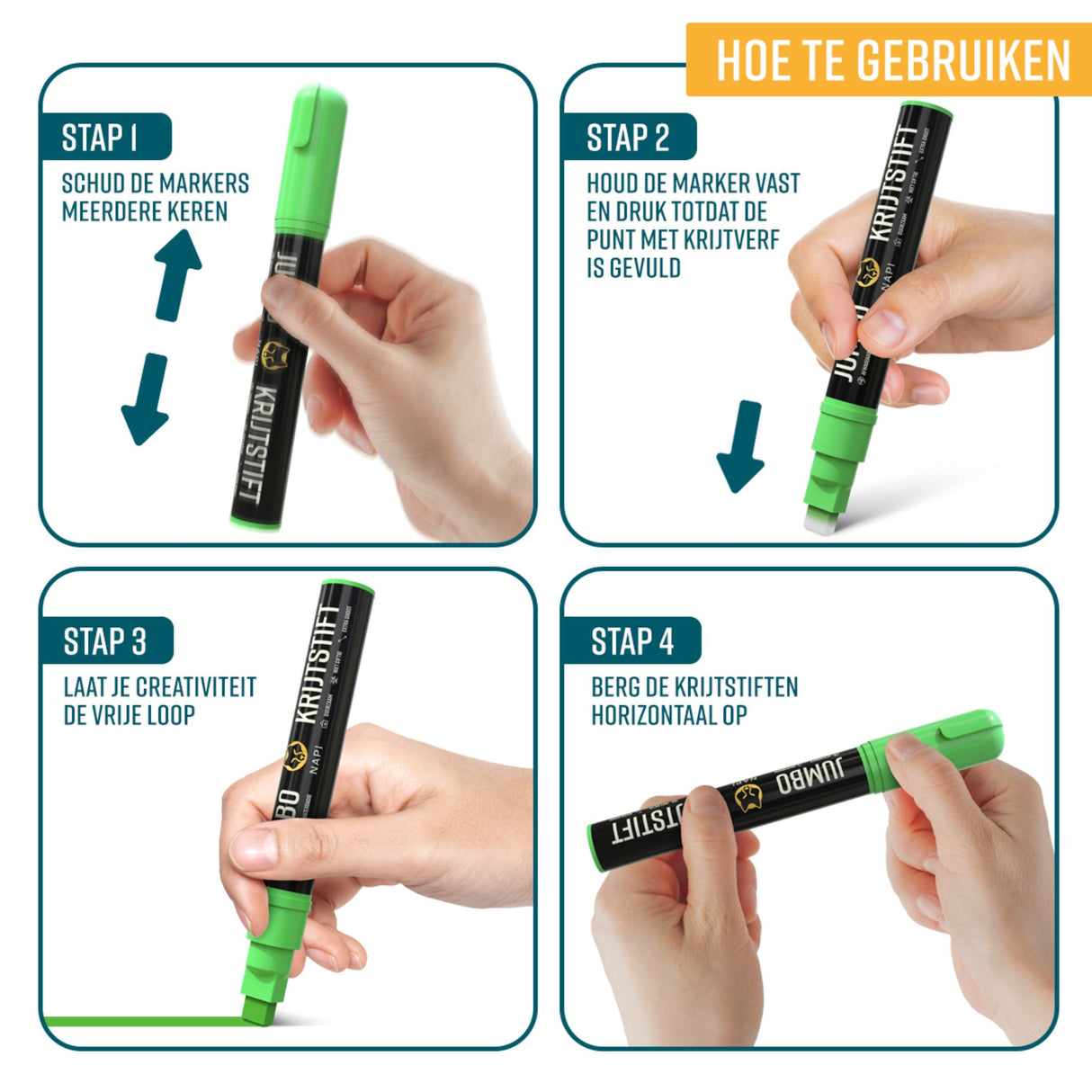 NAPI Krijtstiften – XL 3-in-1 Punt – Set van 8