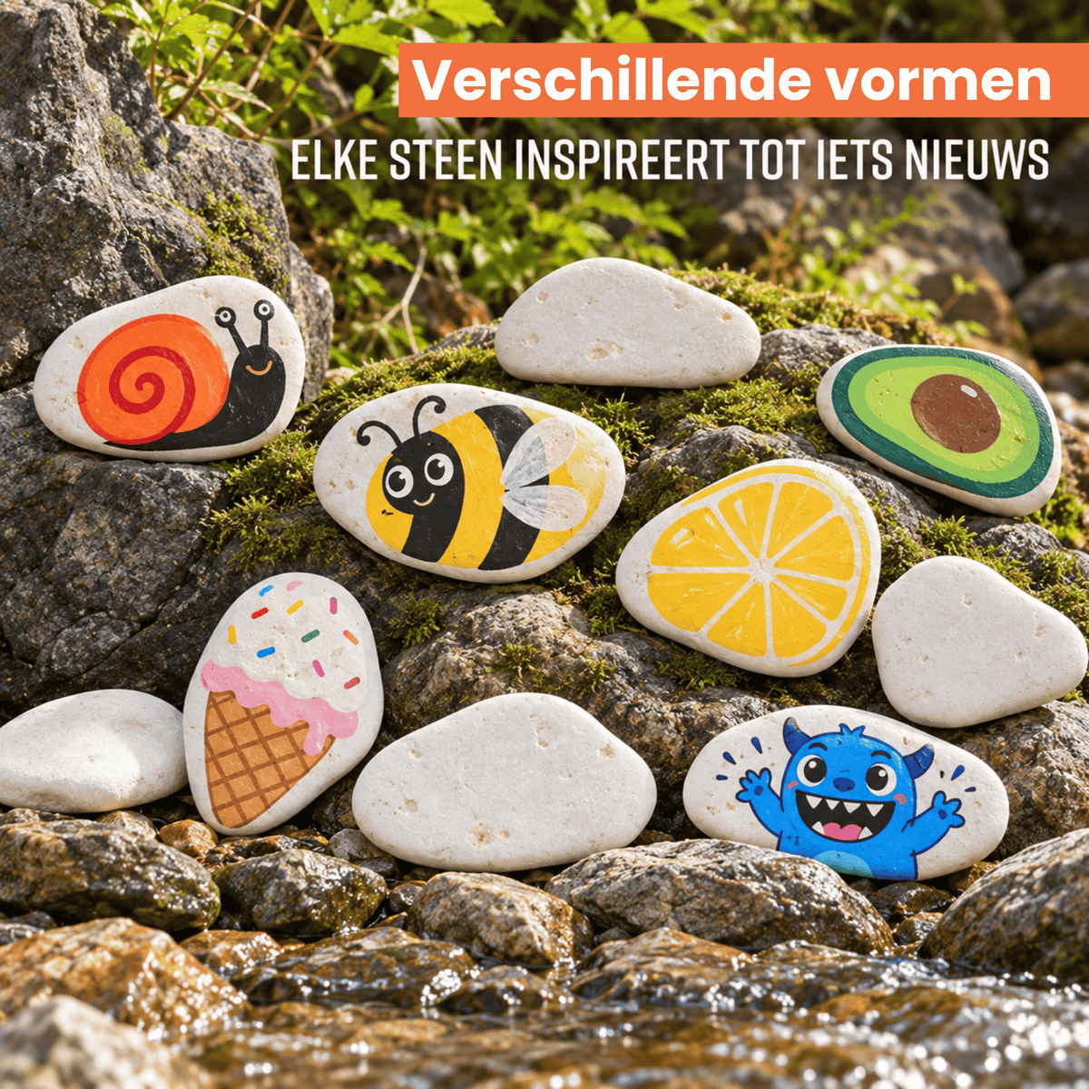 Napi Happy Stones 12st - Plat - Wit