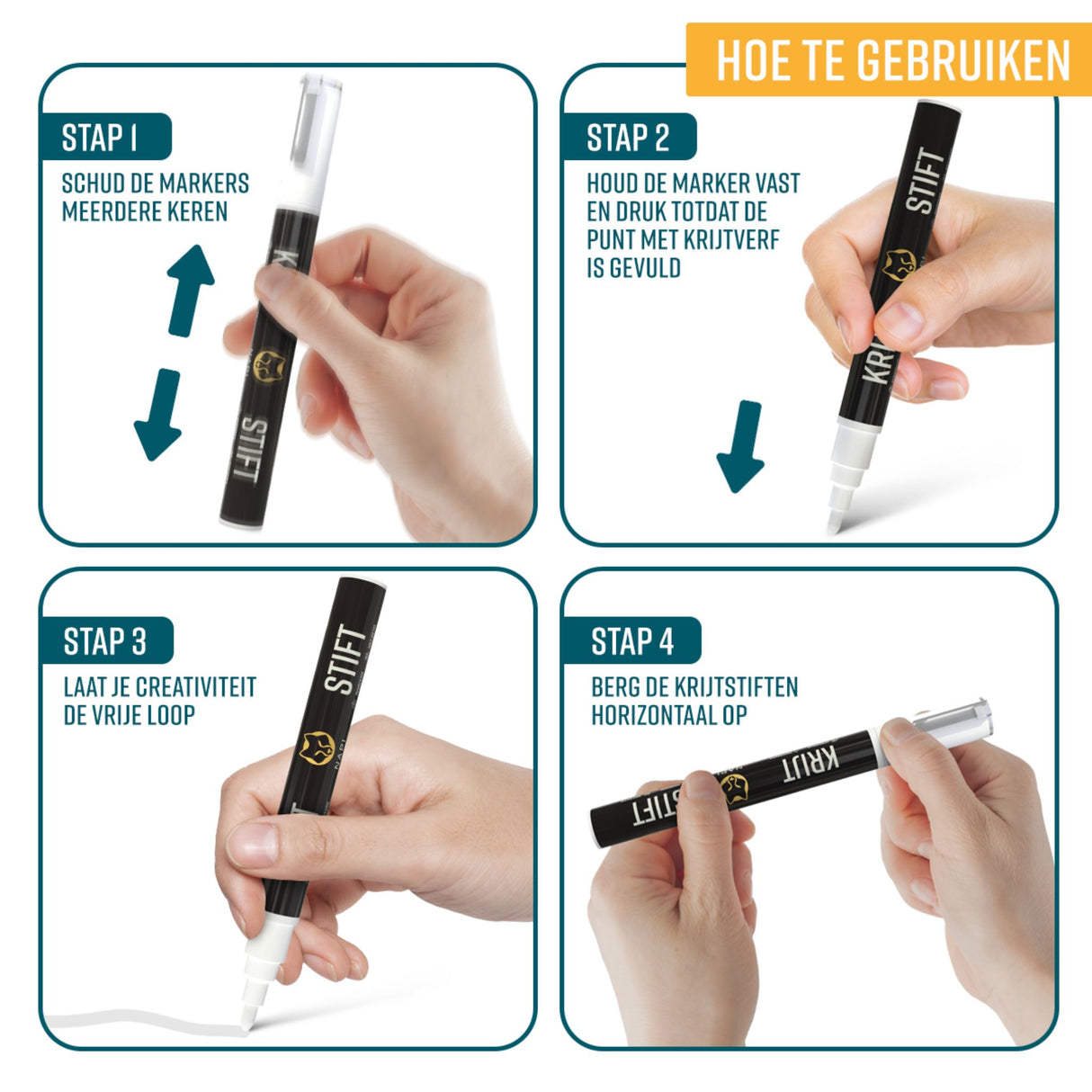 NAPI Krijtstiften – Wit – Set van 6 Stuks + 40 Stickers