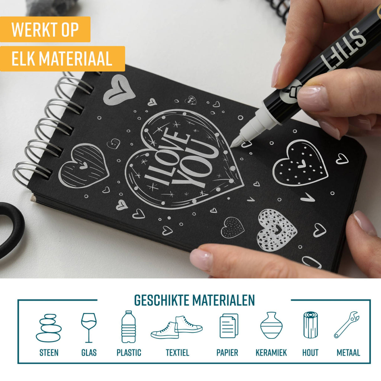 NAPI Acrylstiften - Dual Tip - Set van 6 Zwart & Wit