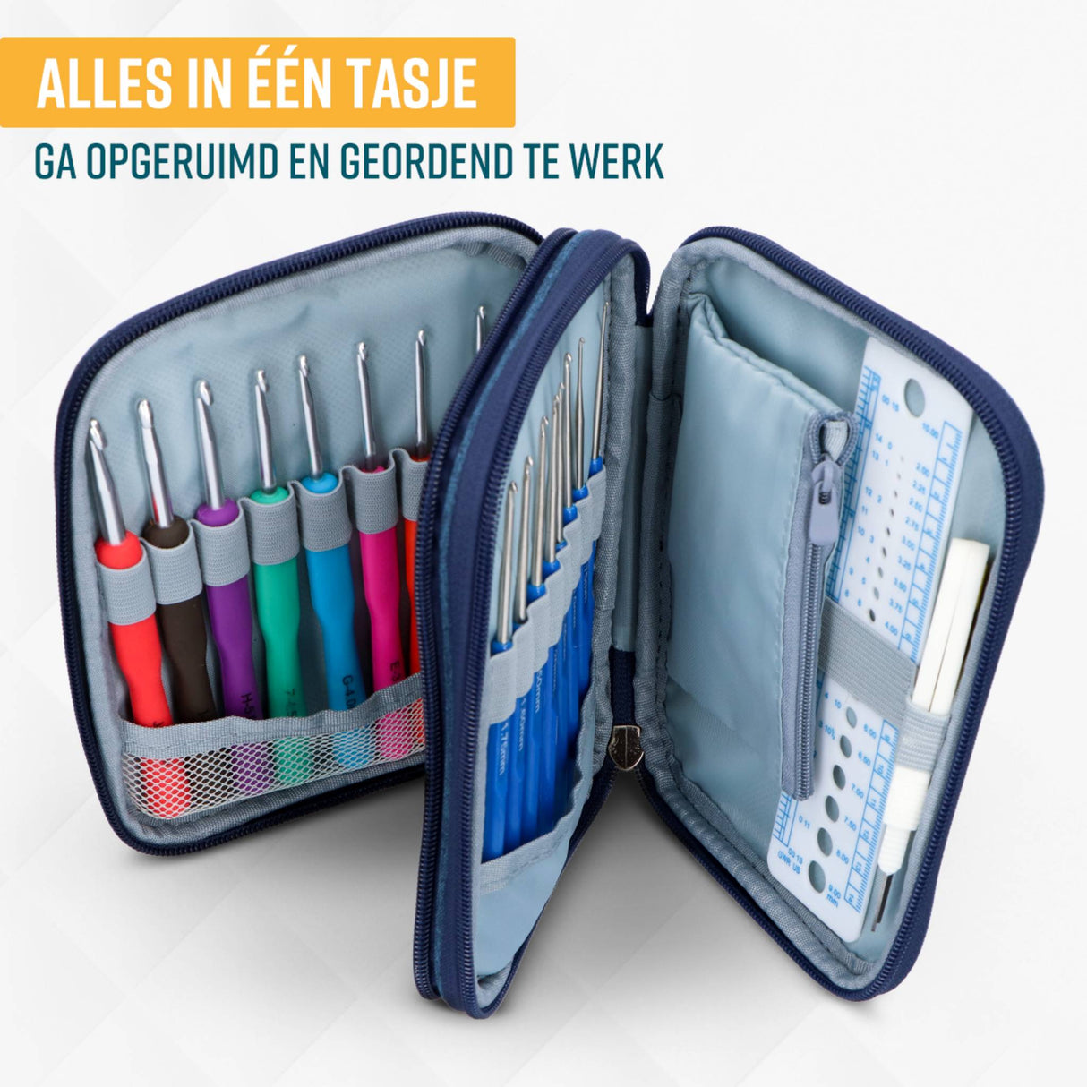 NAPI Haaknaalden – 59-delige Set met Softgrip & Blauw Etui