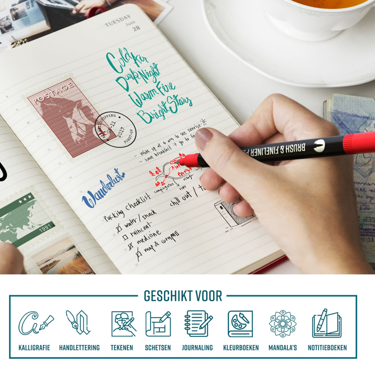 NAPI Brushpennen en Fineliners - Dual Tip - Set van 12