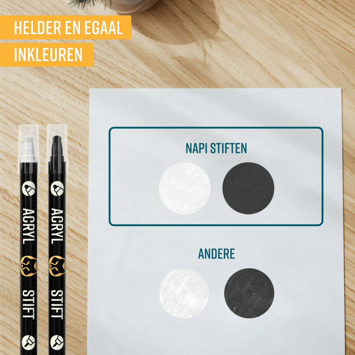 NAPI Acrylstiften - Dual Tip - Set van 6 Zwart & Wit