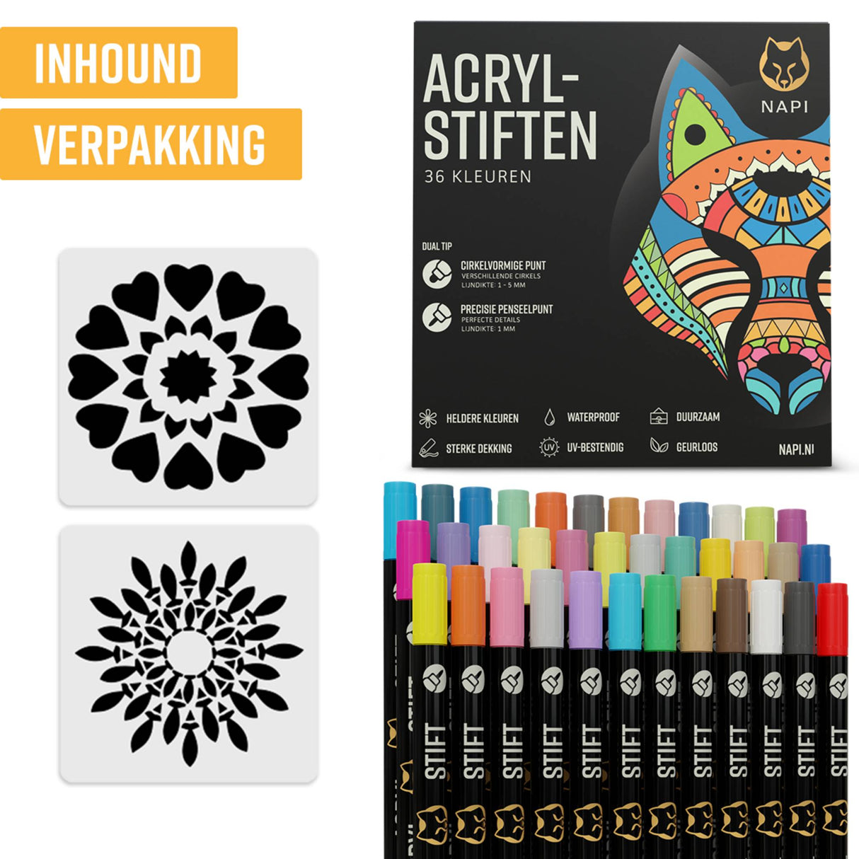 NAPI Acrylstiften - Dual Tip - Set van 36