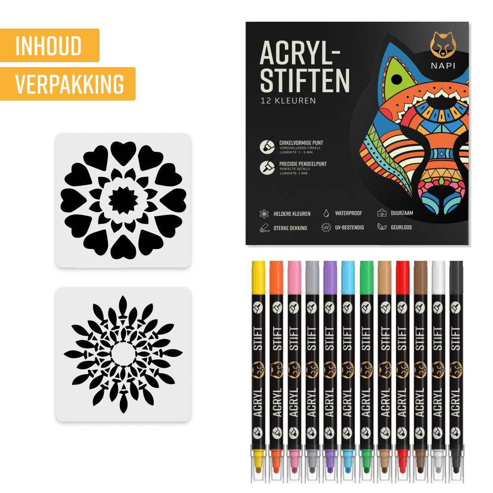 NAPI Acrylstiften - Dual Tip - Set van 12