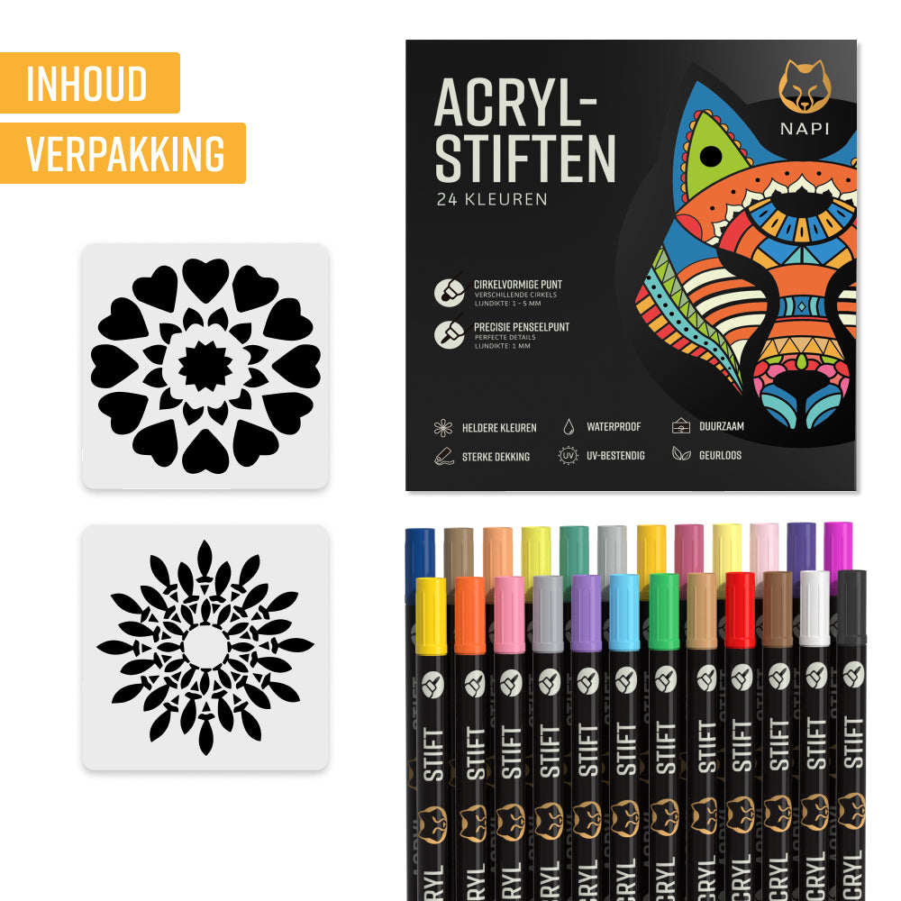 NAPI Acrylstiften - Dual Tip - Set van 24
