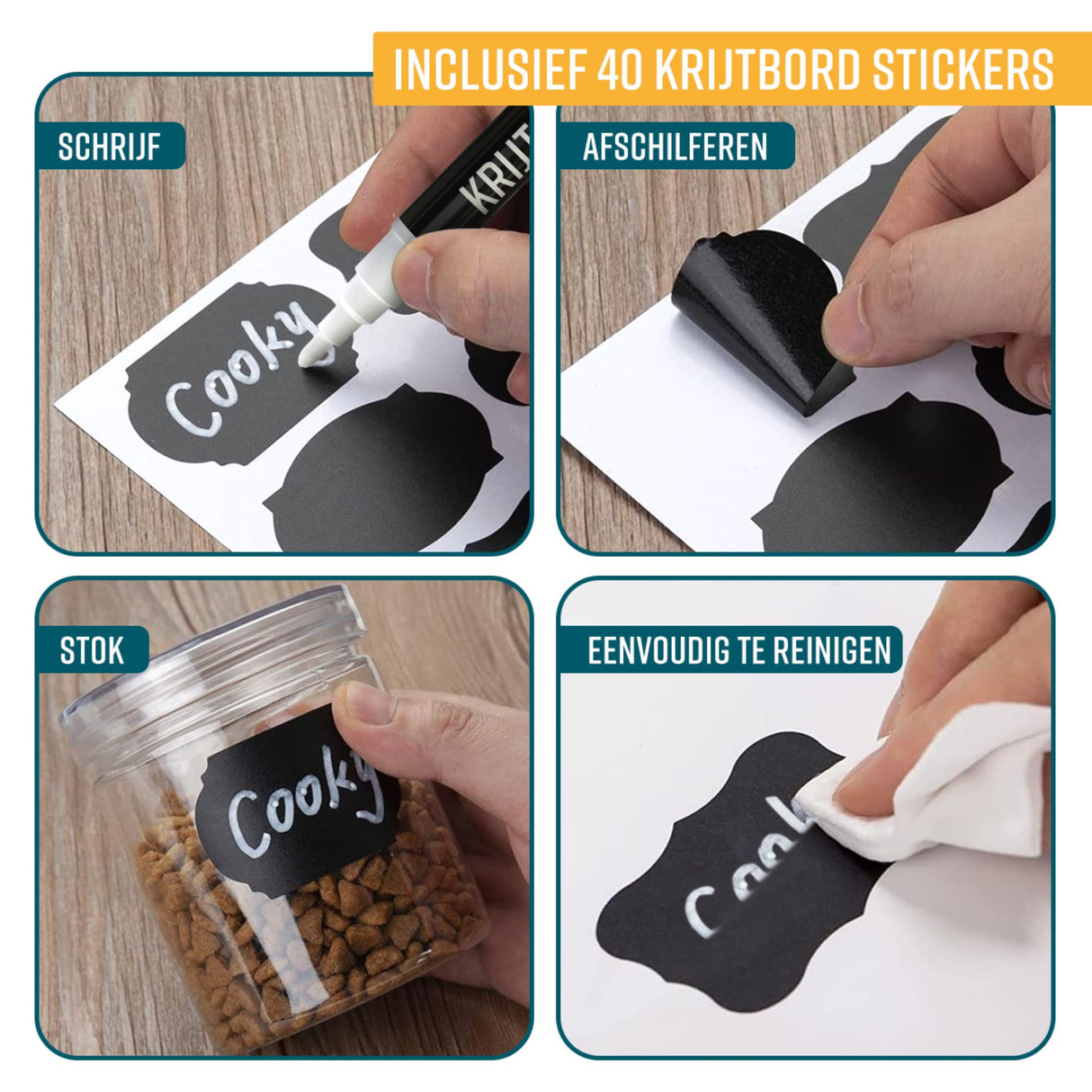 NAPI Krijtstiften – Wit – Set van 4 Stuks met 20 Stickers