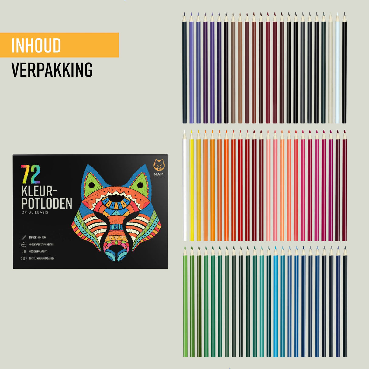 NAPI Kleurpotloden - Oliebasis - Professionele Set van 72 Kleuren