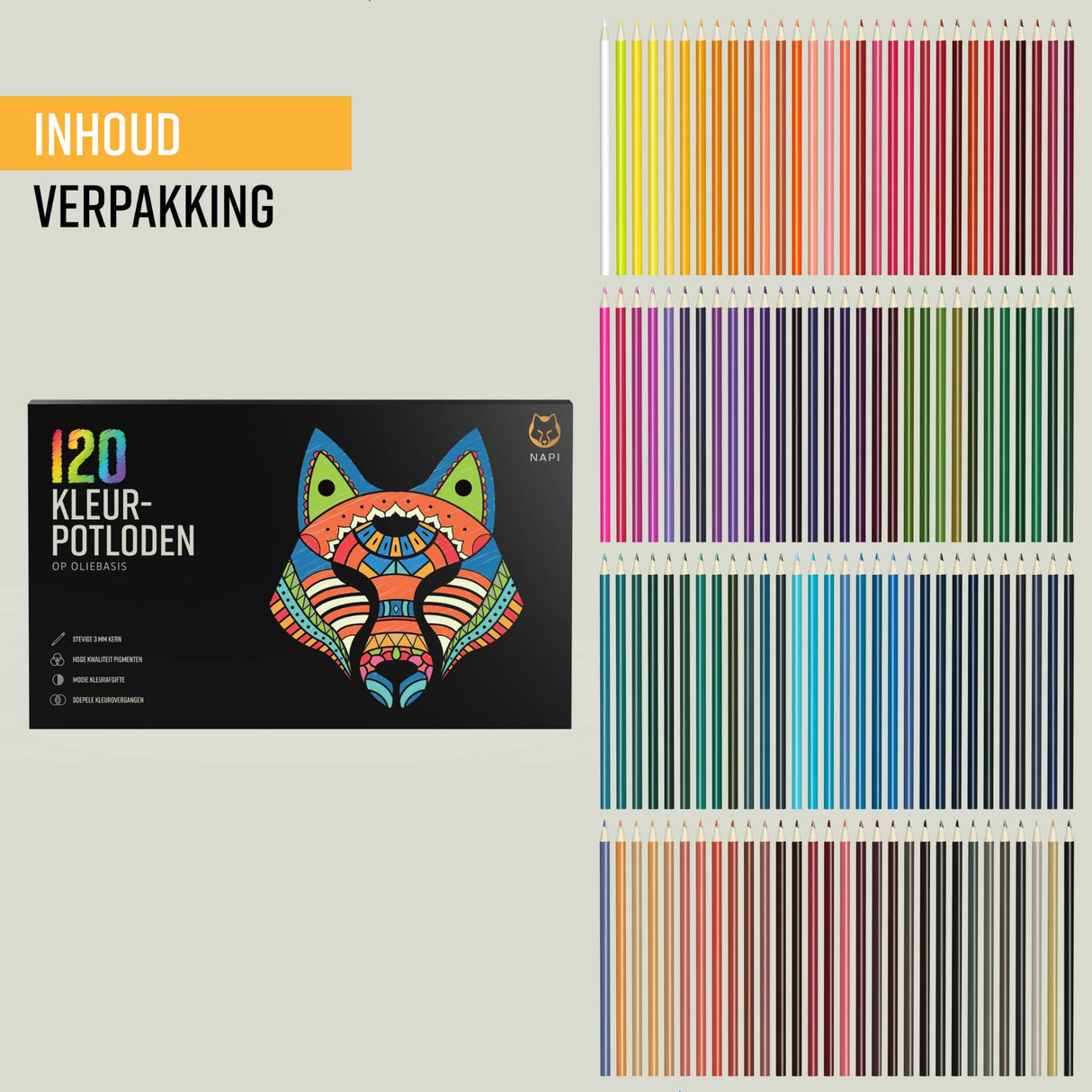 NAPI Kleurpotloden - Oliebasis - Professionele Set van 120 Kleuren