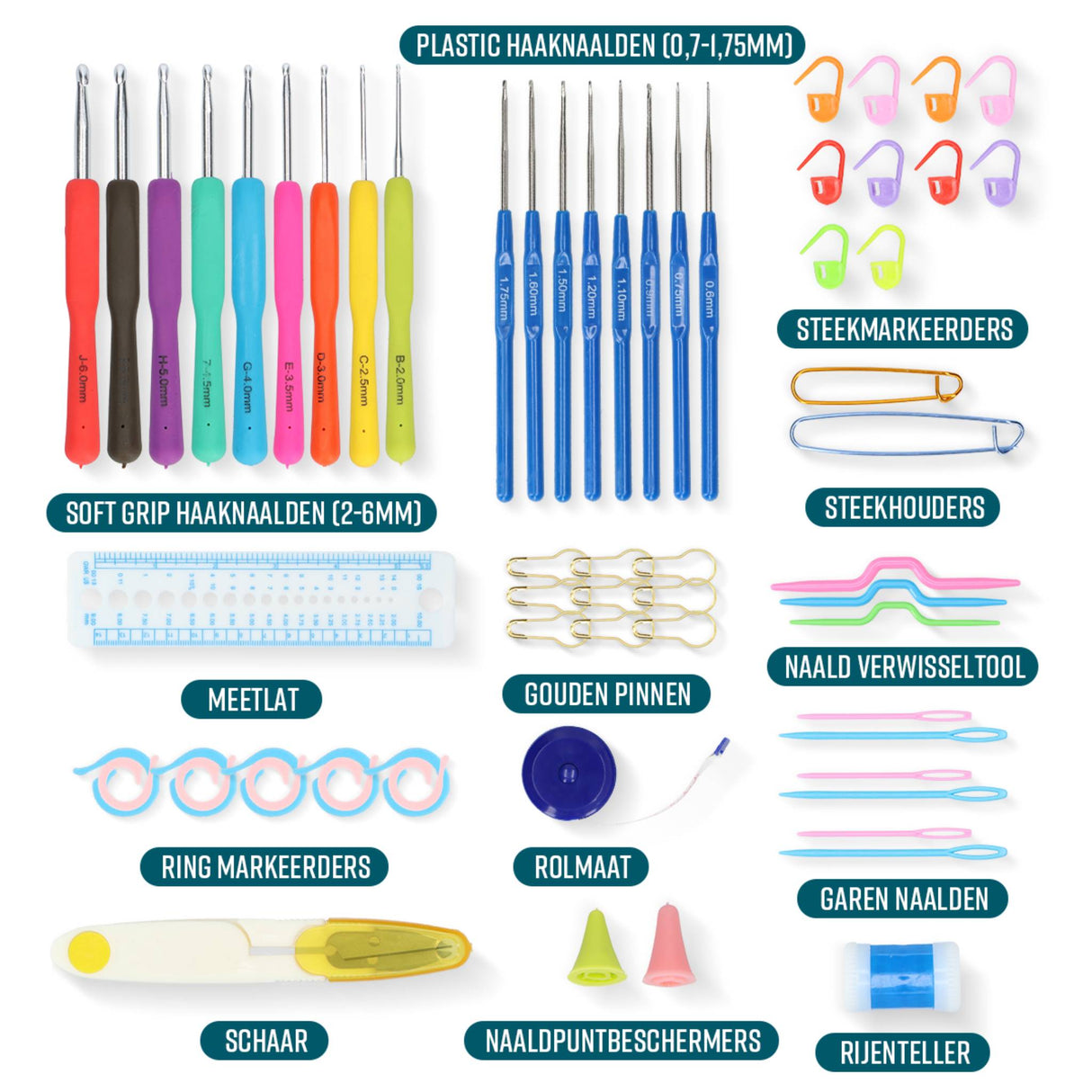 NAPI Haaknaalden – 59-delige Set met Softgrip & Blauw Etui