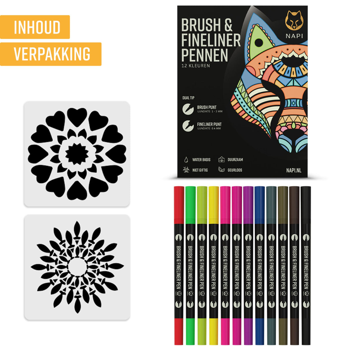 NAPI Brushpennen en Fineliners - Dual Tip - Set van 12