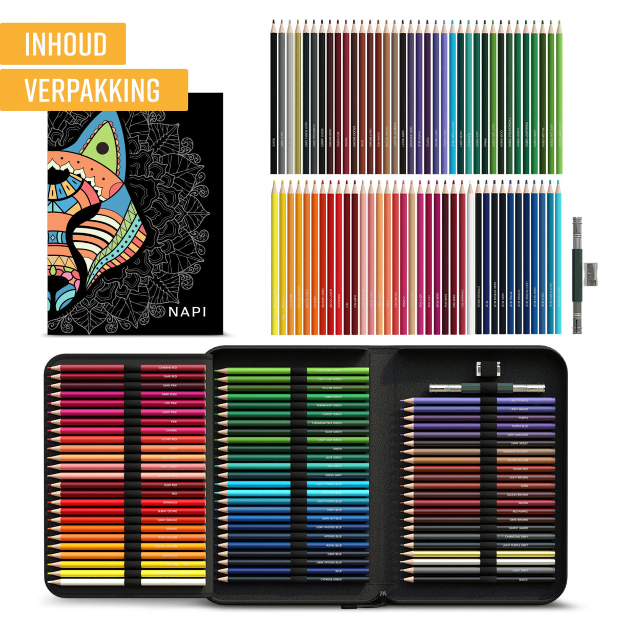 NAPI 72 Kleurpotloden - Oliebasis Tekenset met Luxe Accessoires
