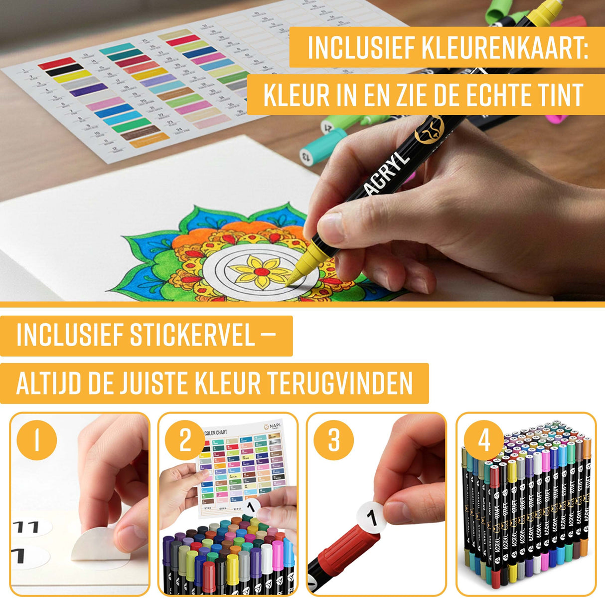 NAPI Acrylstiften - Dual Tip - Set van 36