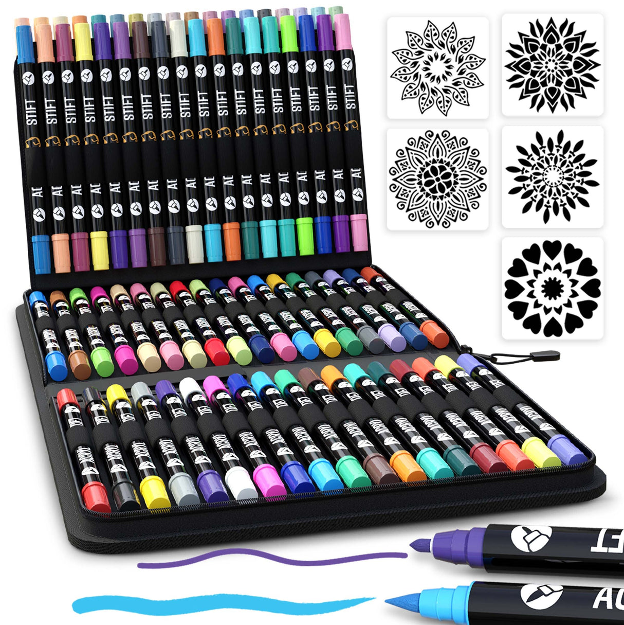 Acryl stiften 72stuks met binder en dubbele punten