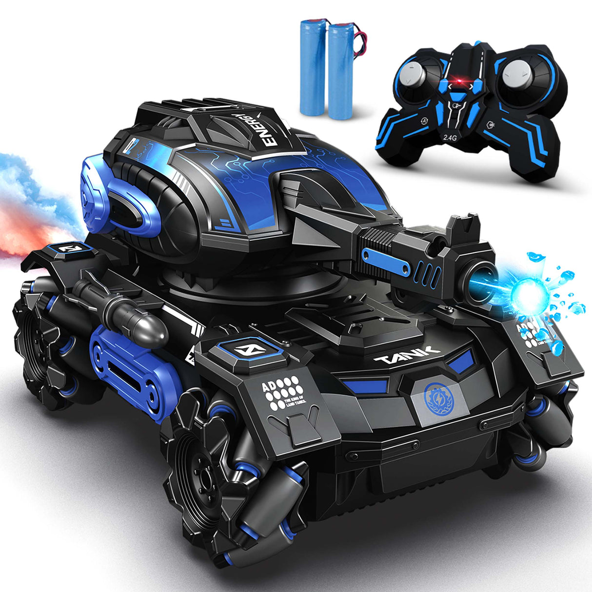 Bestuurbare gevechtstank met waterkogels, rookgenerator, driftwielen en 2 accu’s – geschikt voor buiten en binnen