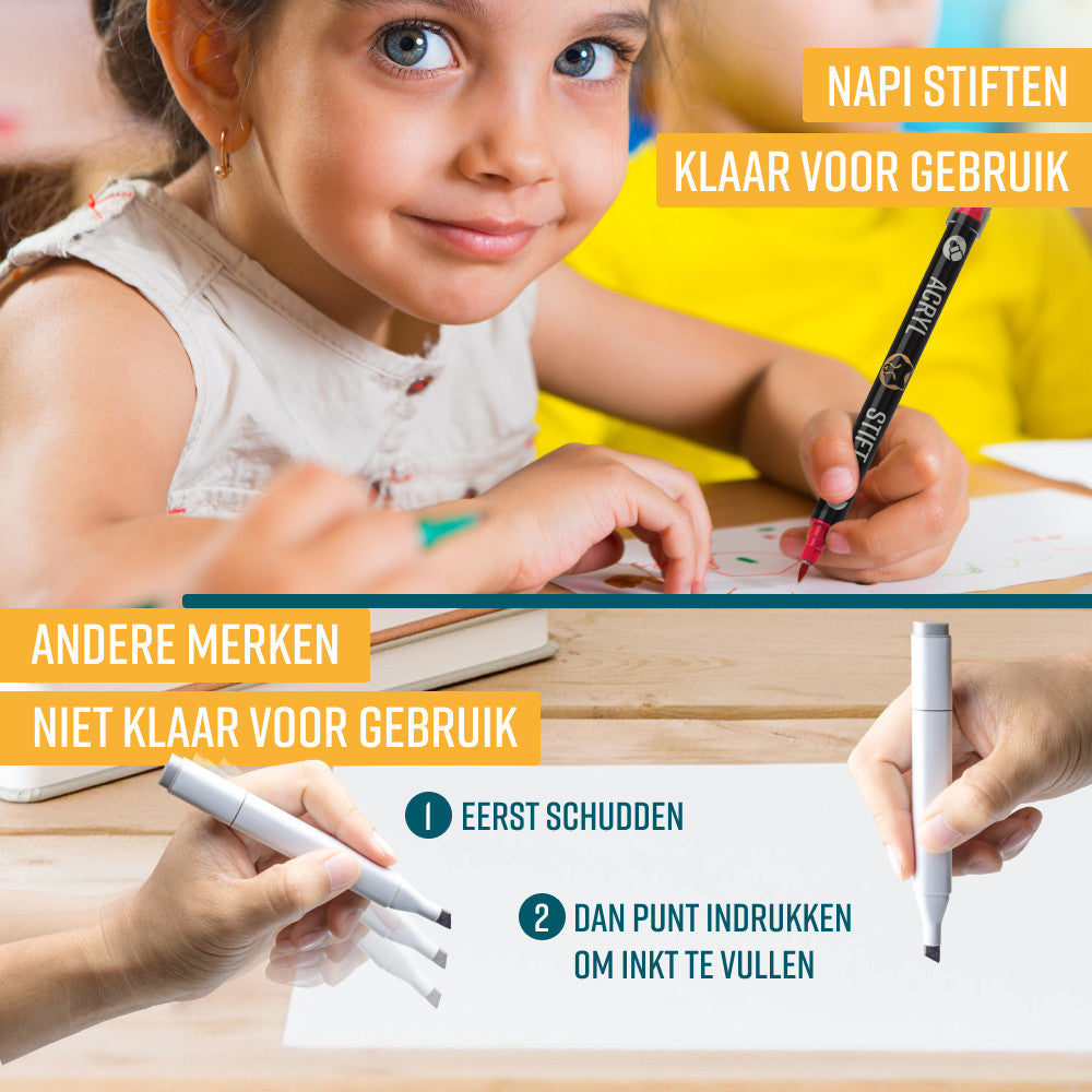 NAPI Acrylstiften - Dual Tip - Set van 24