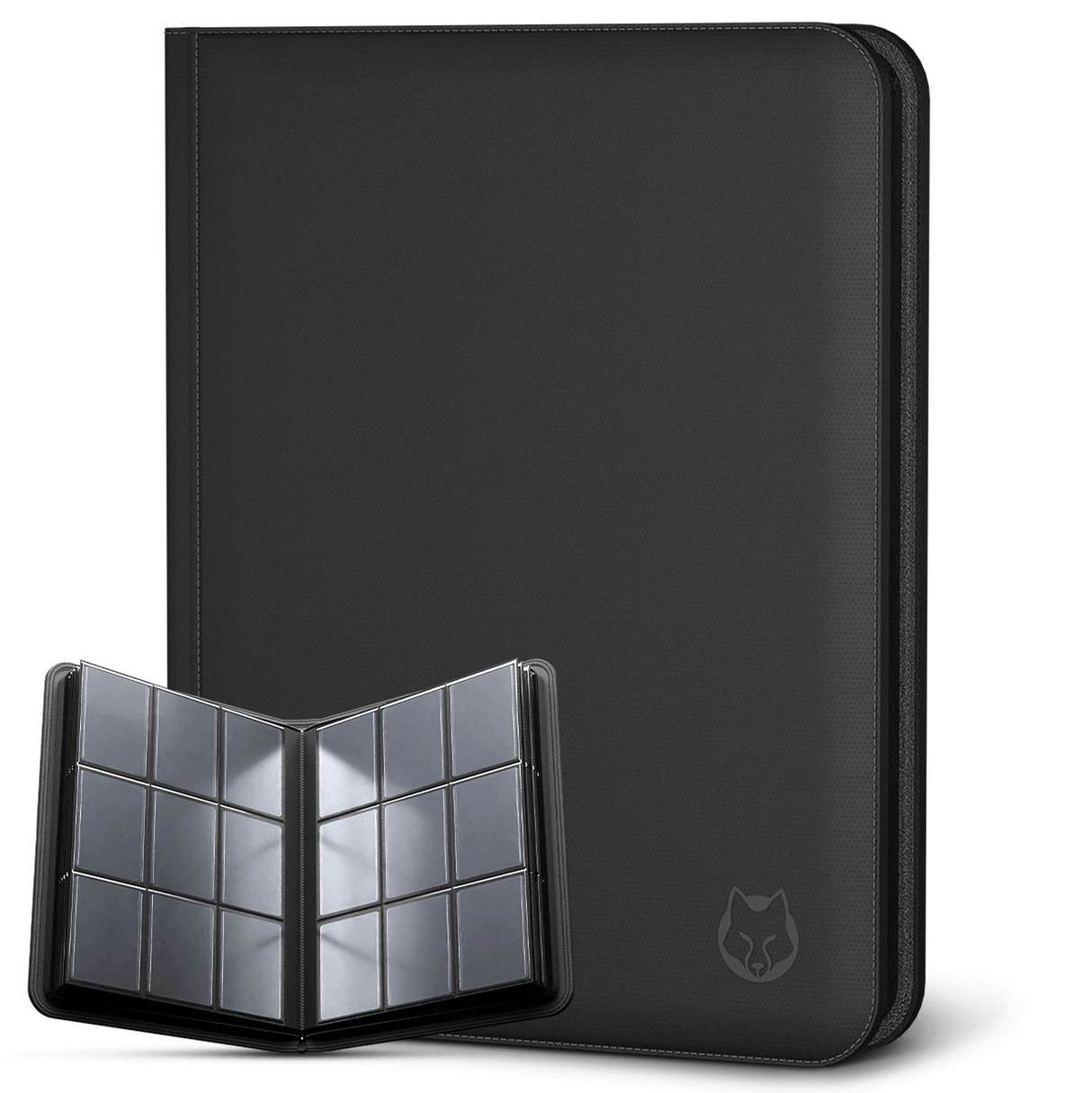 NAPI Toploader Binder voor 288 kaarten – zwarte kunstleren verzamelmap met ritssluiting en vaste bladen voor toploaders.