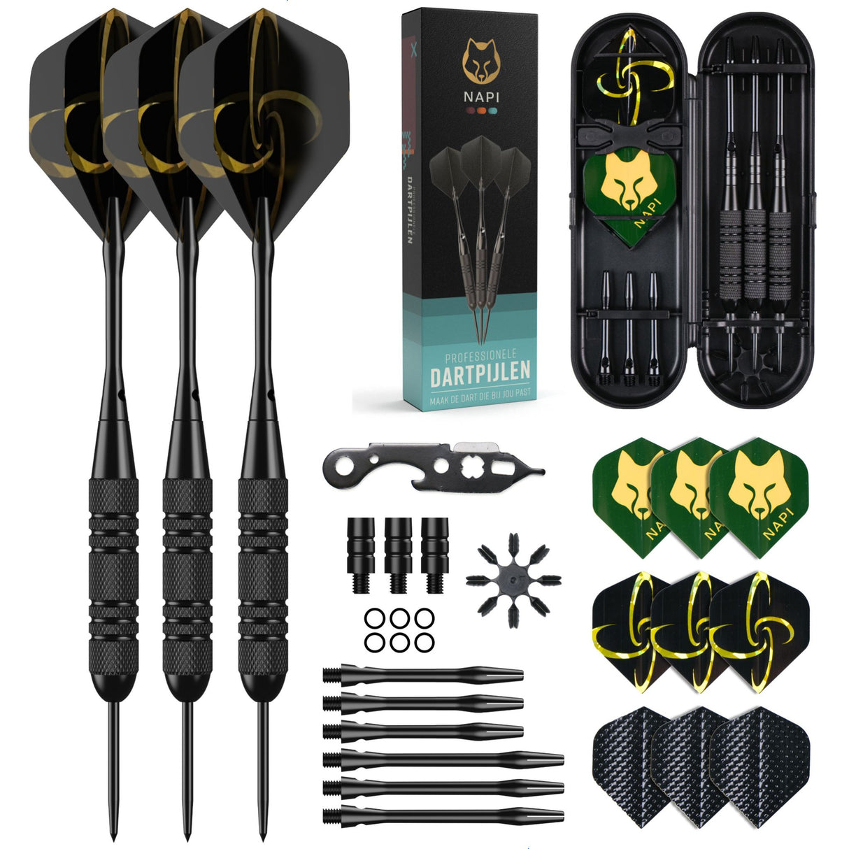 NAPI darts set met 3 dartpijlen en accessoires – 40-delig pakket voor recreatief darten en beginners