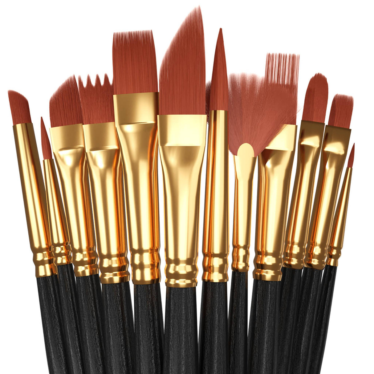 12-delige penselenset van NAPI voor acrylverf, aquarel, gouache, schmink en modelbouw – met houten steel en nylon haren.
