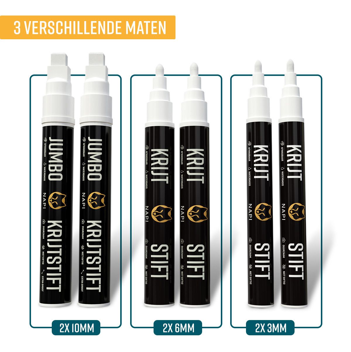 NAPI Krijtstiften – Wit – Set van 6 Stuks + 40 Stickers