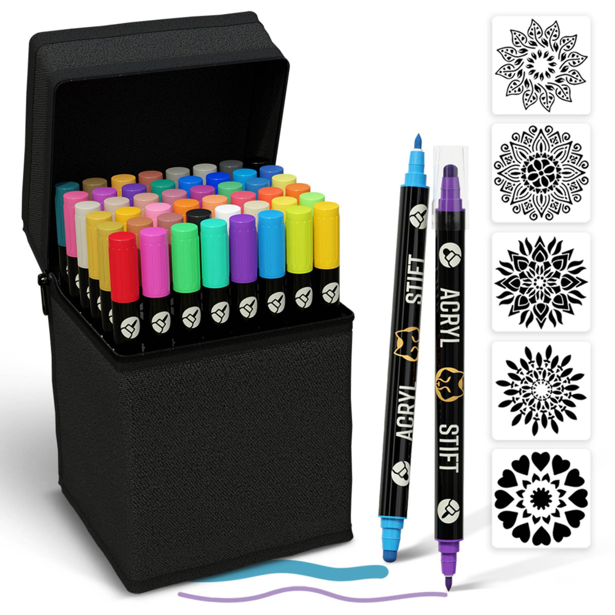 Set van 48 Napi acrylstiften in verschillende kleuren, ideaal voor tekenen en schilderen op papier, hout en glas.