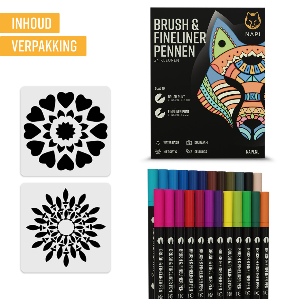 NAPI 24 Brushpennen en Fineliners Dual Tip