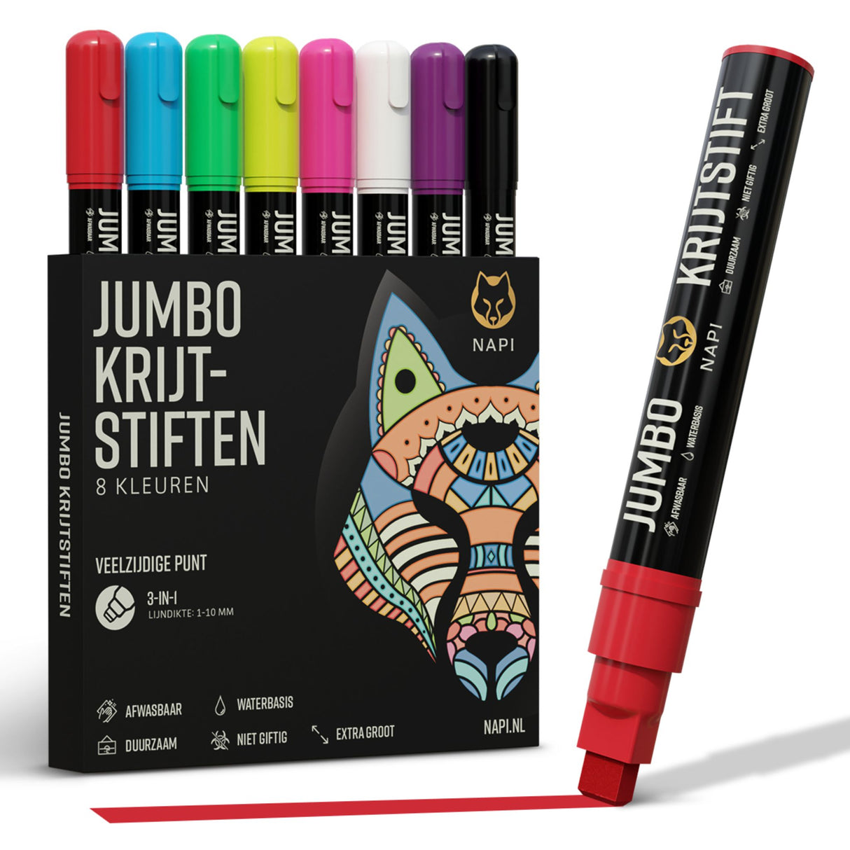 NAPI Jumbo Krijtstiften XL 8 Kleuren