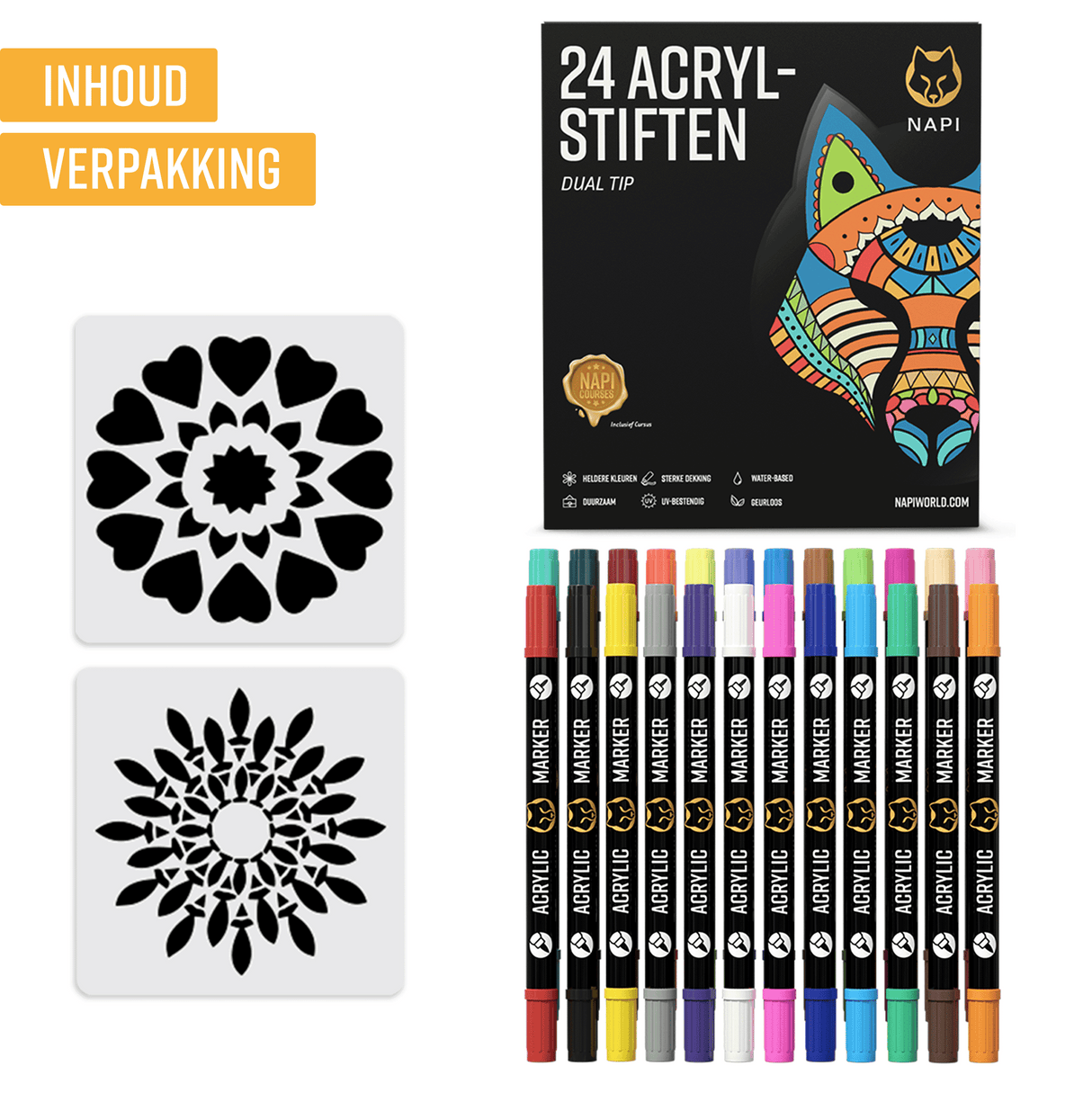 NAPI Acrylstiften - Dual Tip - Set van 24