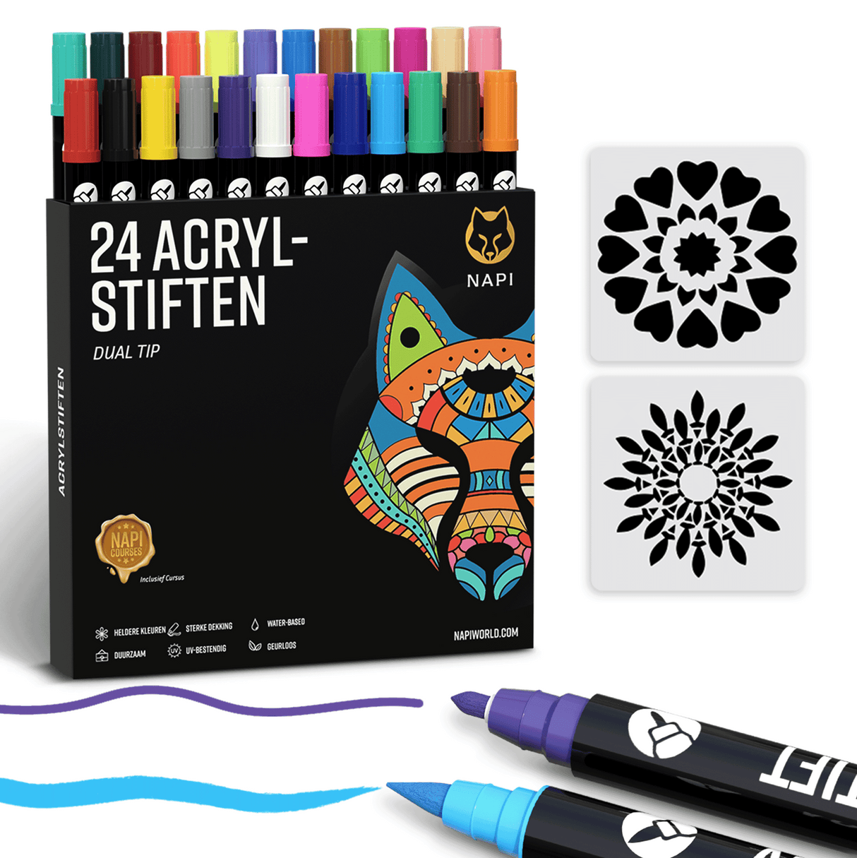 NAPI Acrylstiften - Dual Tip - Set van 24