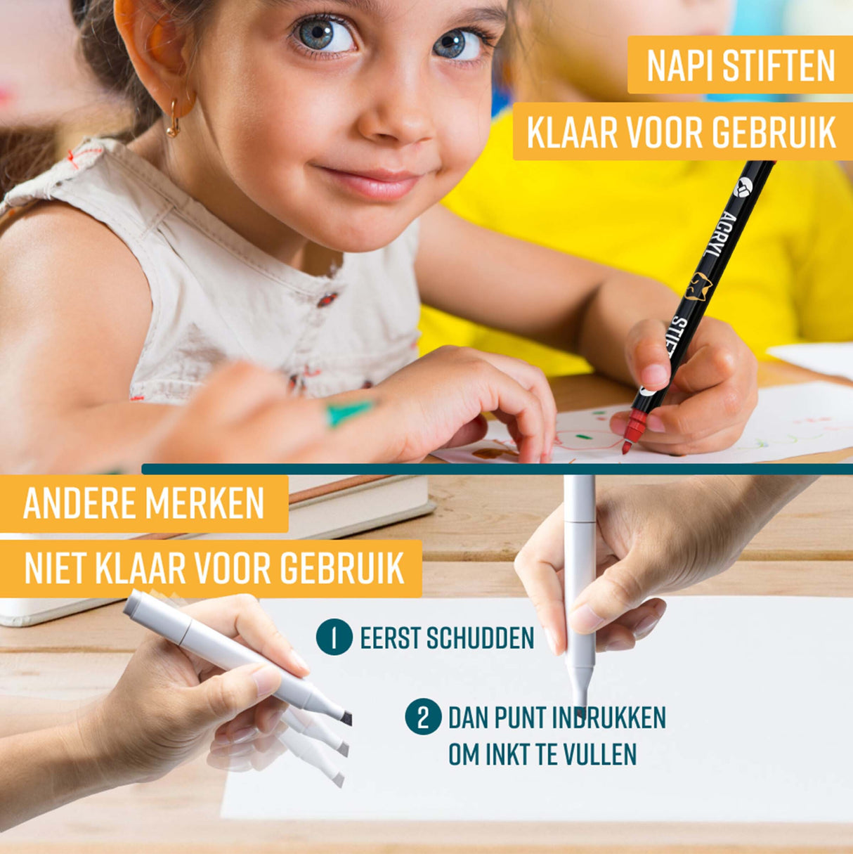 NAPI Happy Stones – Set van 12 Witte Stenen & 48 Acrylstiften