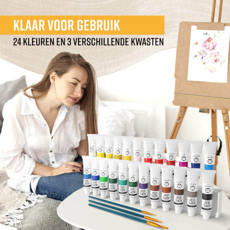 NAPI Acrylverf 24 Kleuren - 12ML - 3 Penselen