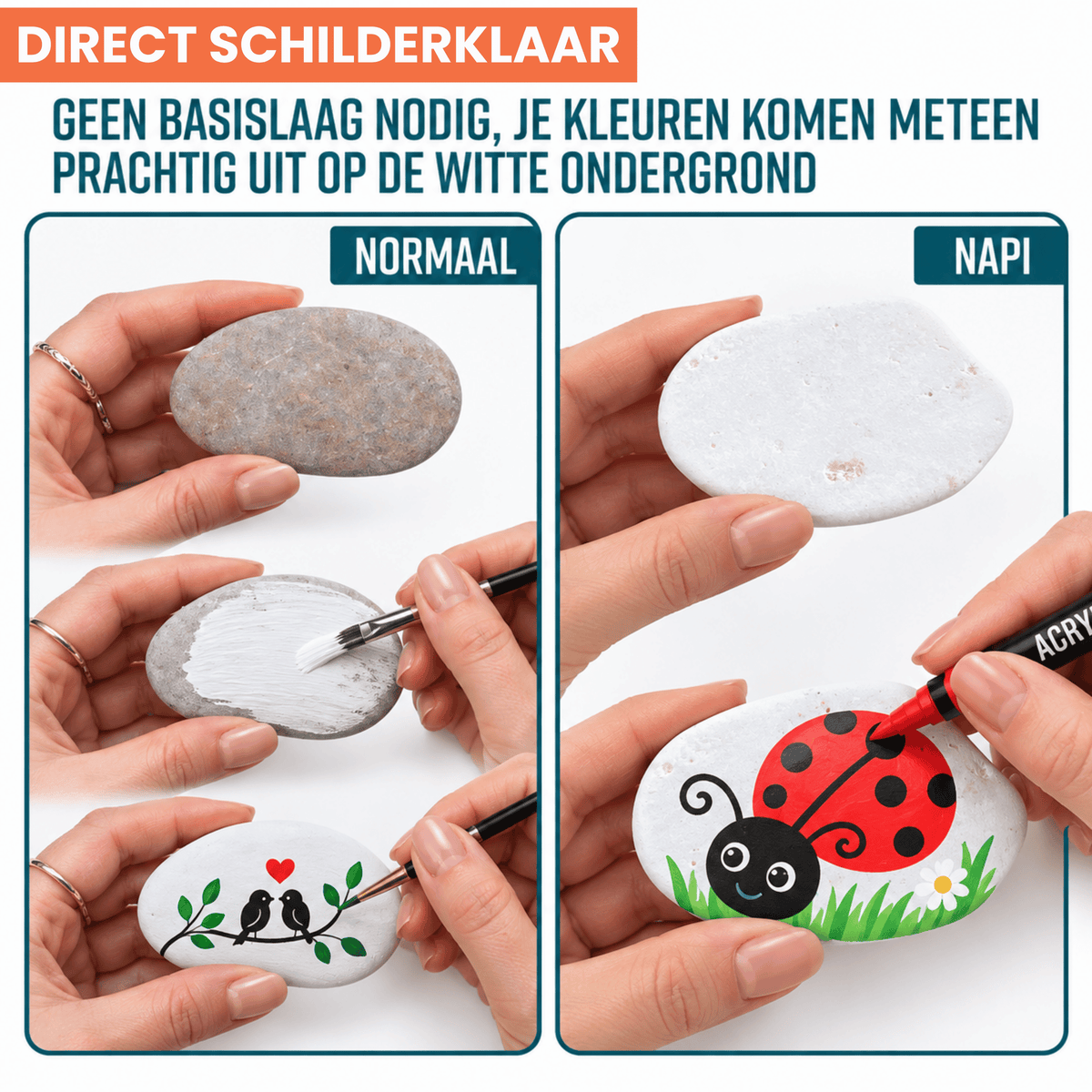 Napi Happy Stones 12st - Plat - Wit