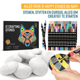 NAPI Happy Stones – Set van 12 Witte Schilderstenen – Inclusief Cursus