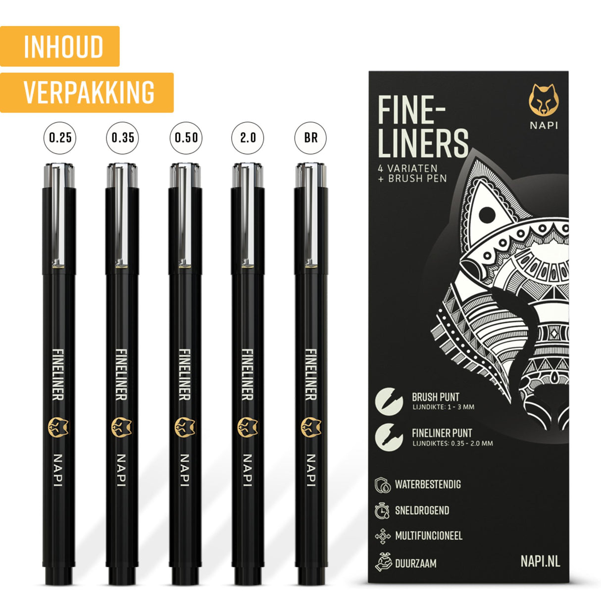 NAPI Fineliners Zwart 5 Stuks