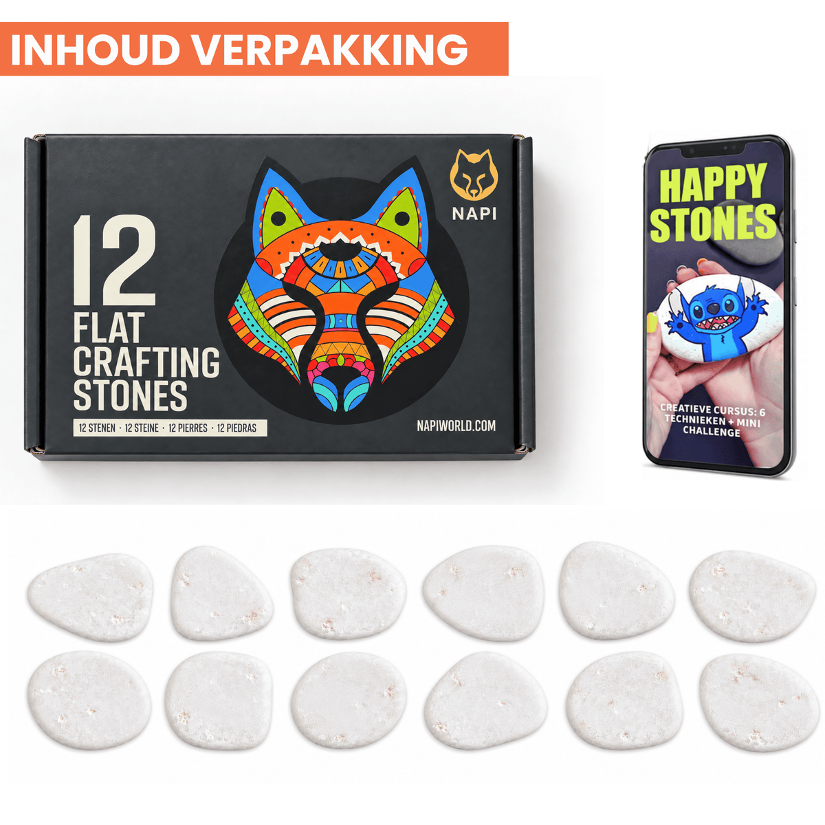 Napi Happy Stones 12st - Plat - Wit