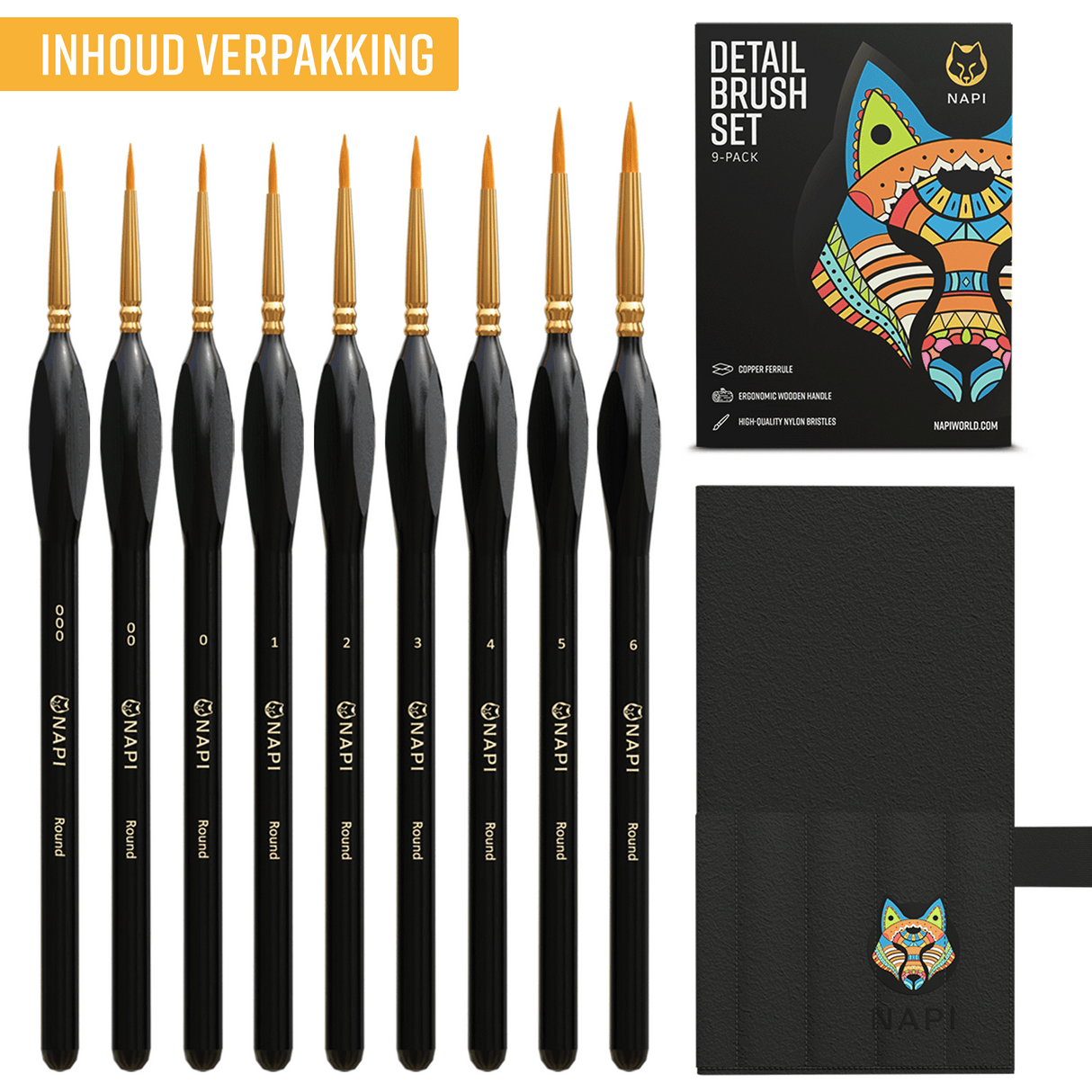 NAPI Precisie Penselen – Set van 9 Stuks