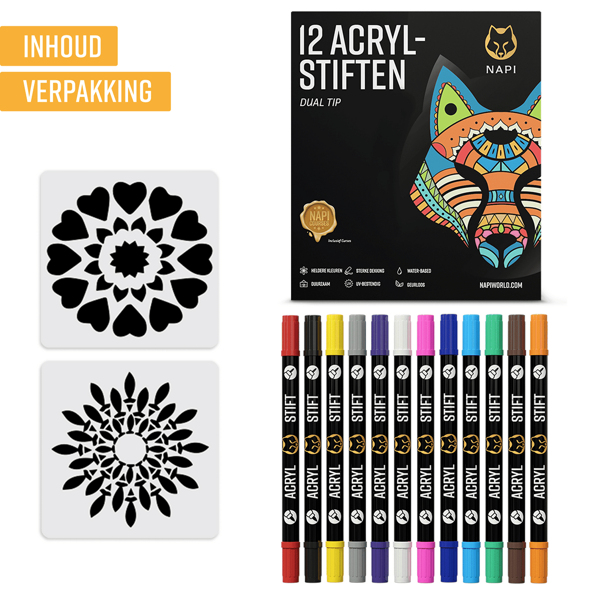 NAPI Acrylstiften - Dual Tip - Set van 12