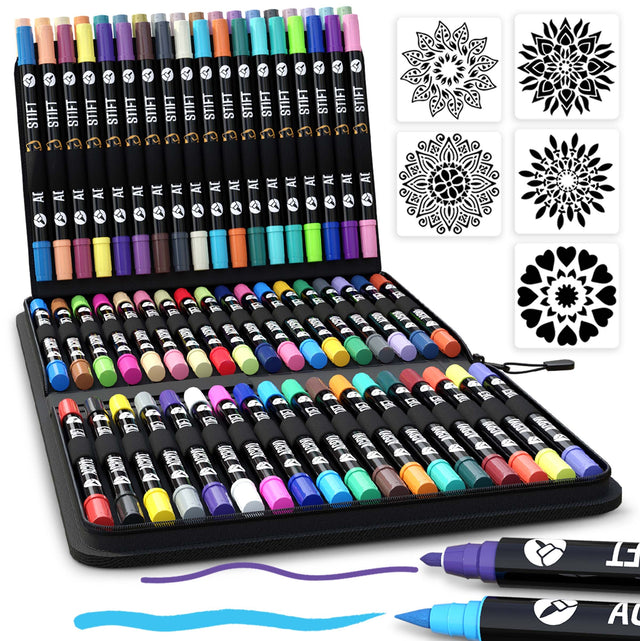 Acryl stiften 72stuks met binder en dubbele punten