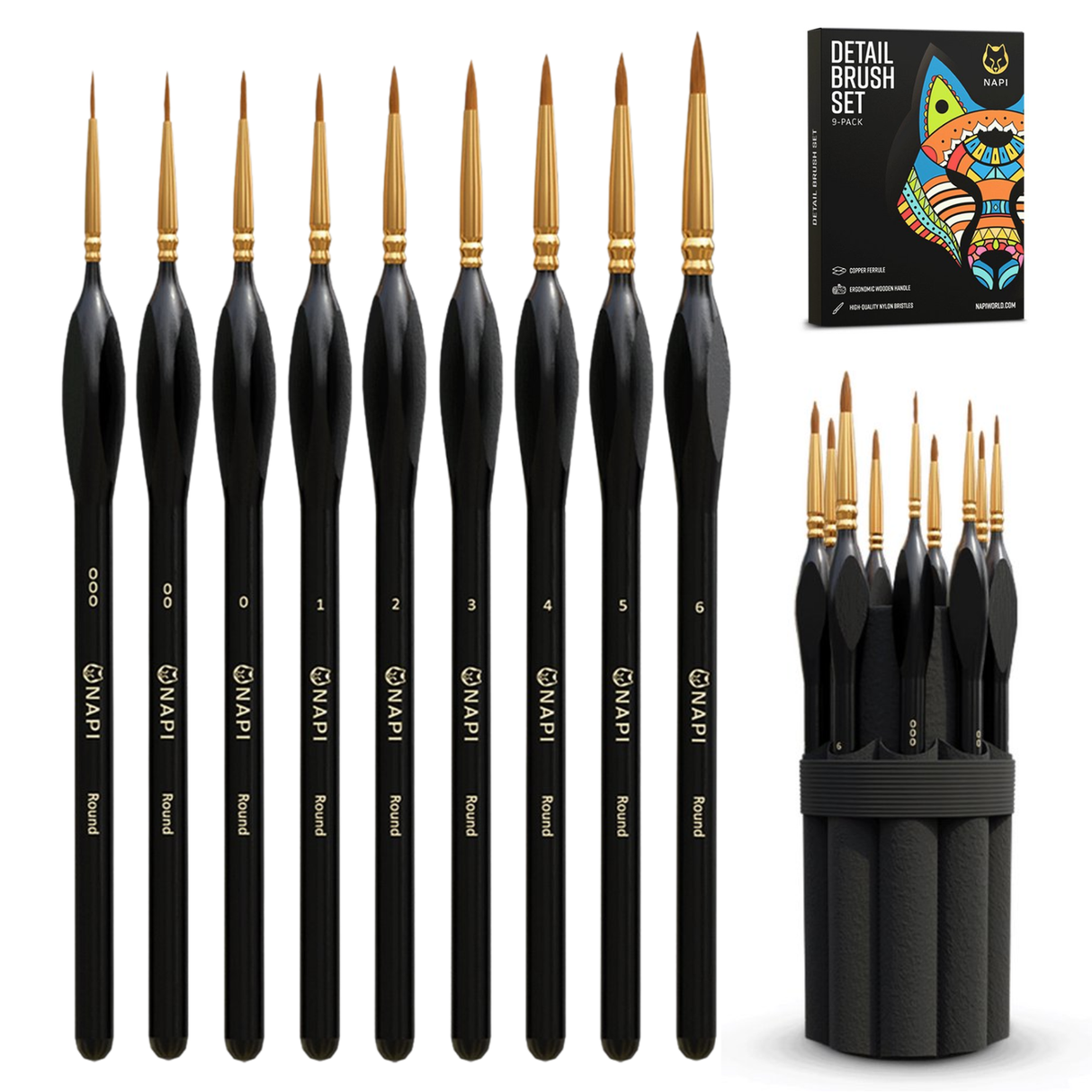 NAPI Precisie Penselen – Set van 9 Stuks