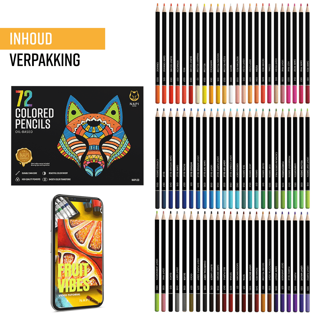 NAPI Kleurpotloden - Oliebasis - Professionele Set van 72 Kleuren