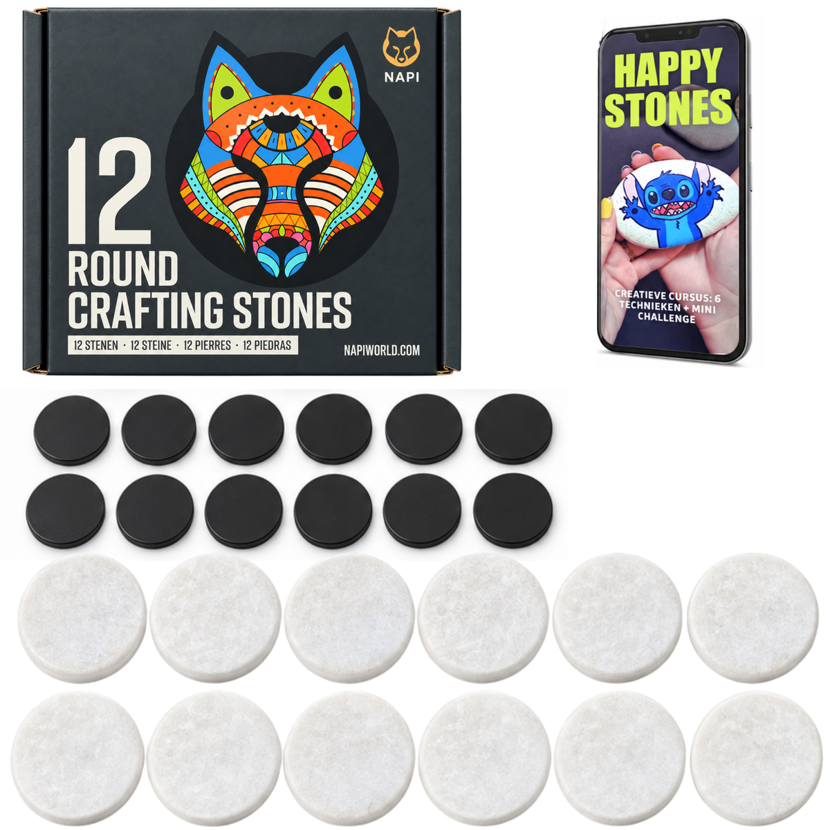 Napi Happy Stones 12st - Rond - met Magneetstickers