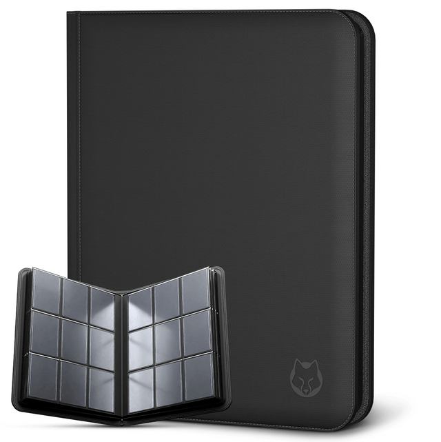 NAPI Toploader Binder voor 288 kaarten – zwarte kunstleren verzamelmap met ritssluiting en vaste bladen voor toploaders.