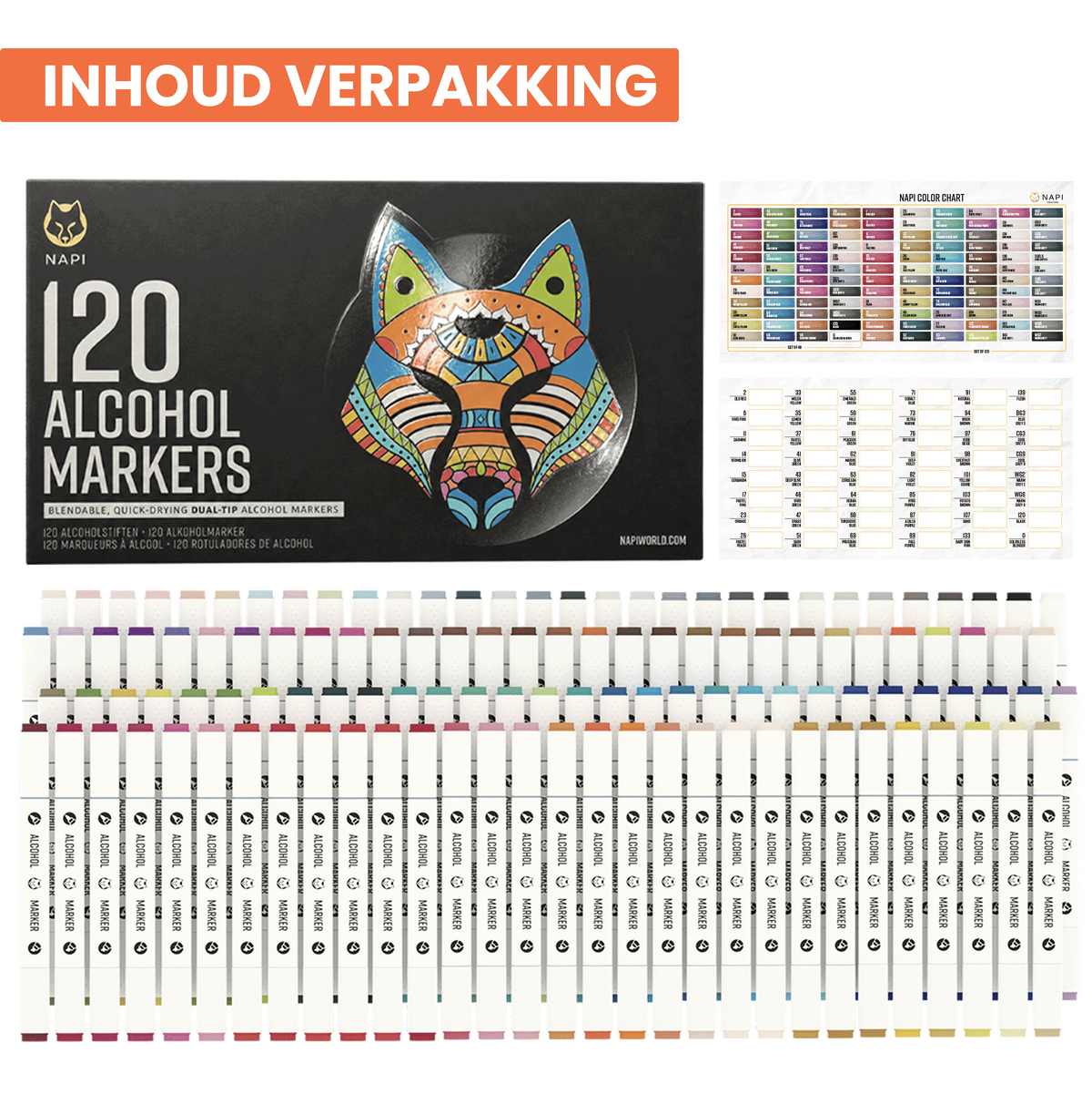 Napi Alcohol Markers 120st - Brush & Chisel Tip