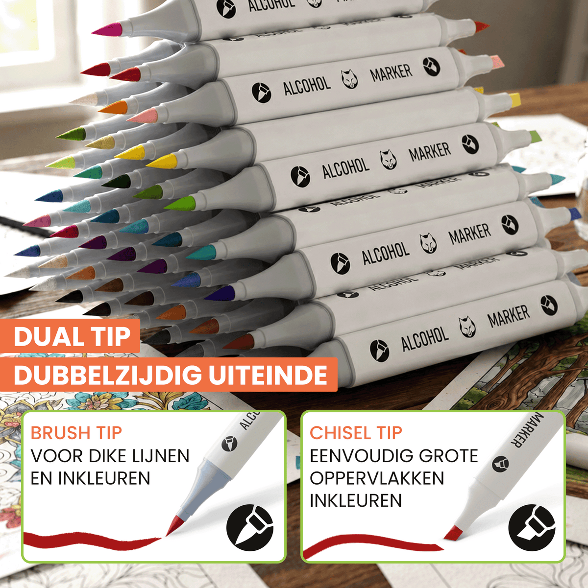 Napi Alcohol Markers 120st - Brush & Chisel Tip